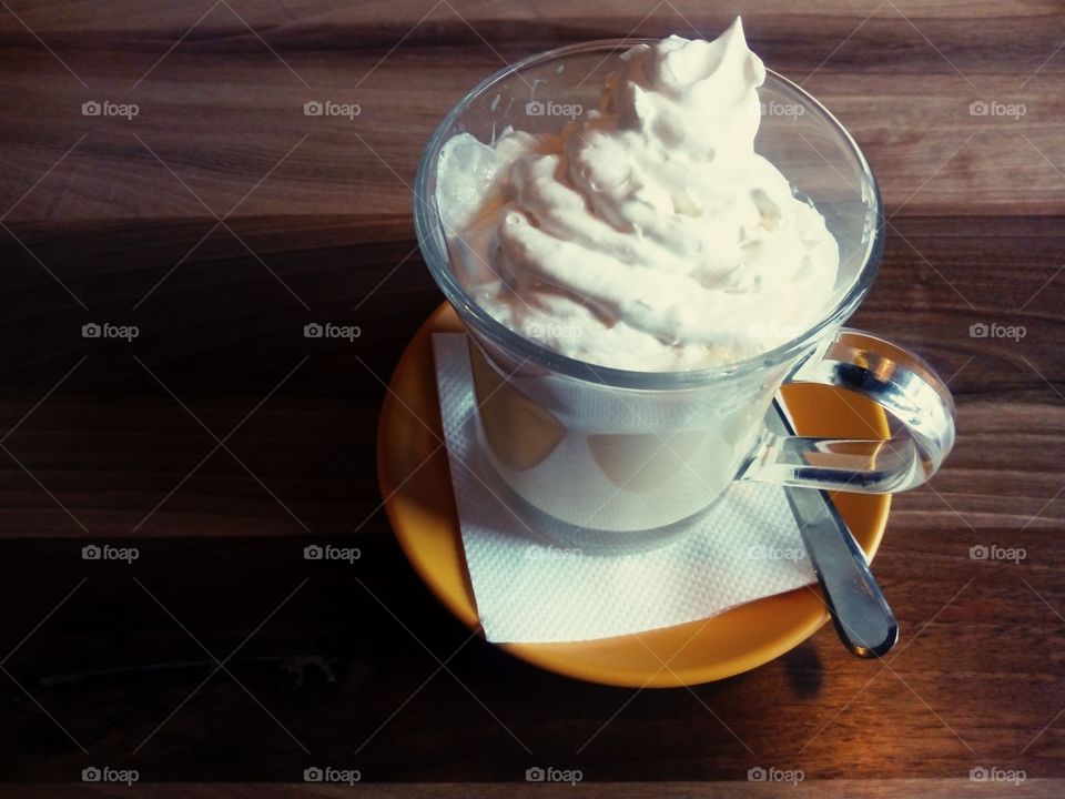 Hot white chocolate with whipped cream