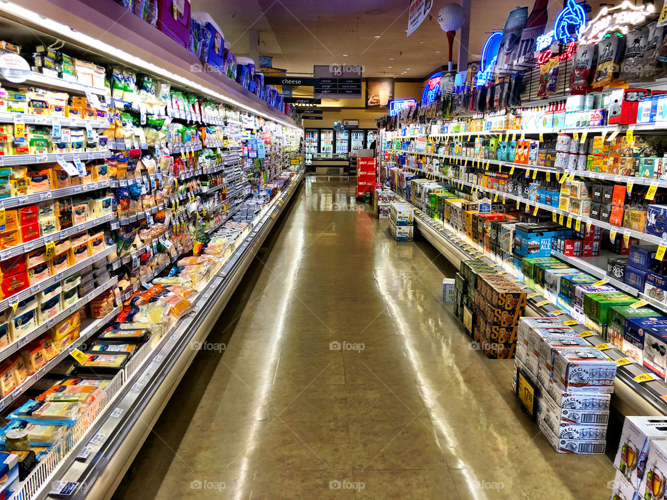 Grocery store isle empty no people 