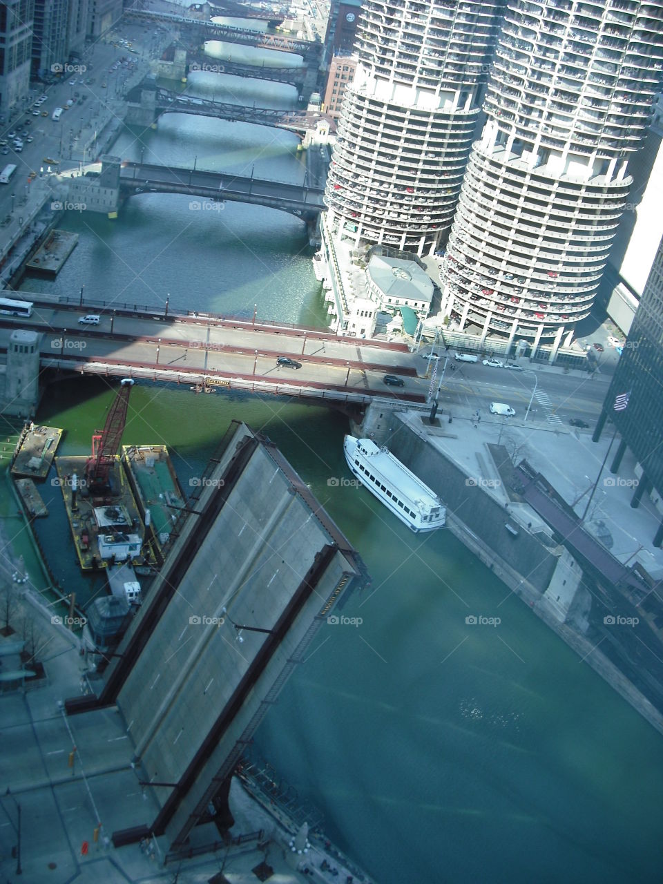 Bridge coming up over the Chicago river 