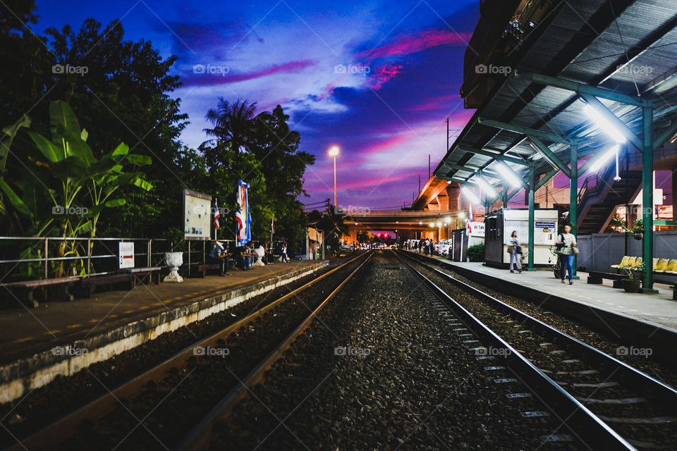 twilight at railway from Ladkrabang Bangkok