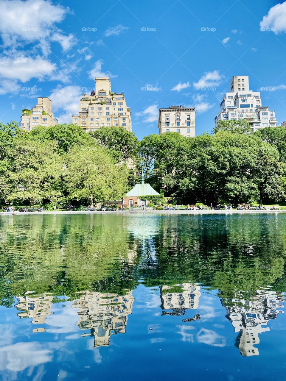 Model boat pond in Central Park-The stunning city skyline in the background forms a beautiful reflection on the pond.