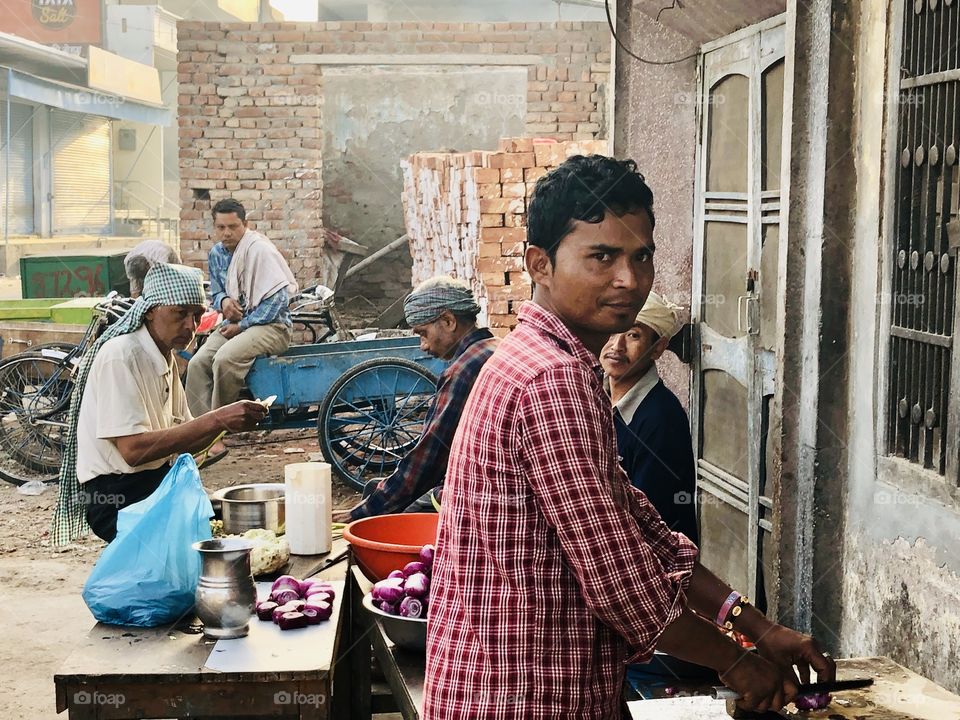 Street food preparation in the (streets of India)