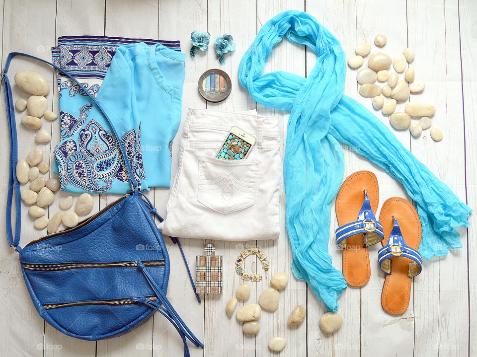 Fashion flat lay blue
