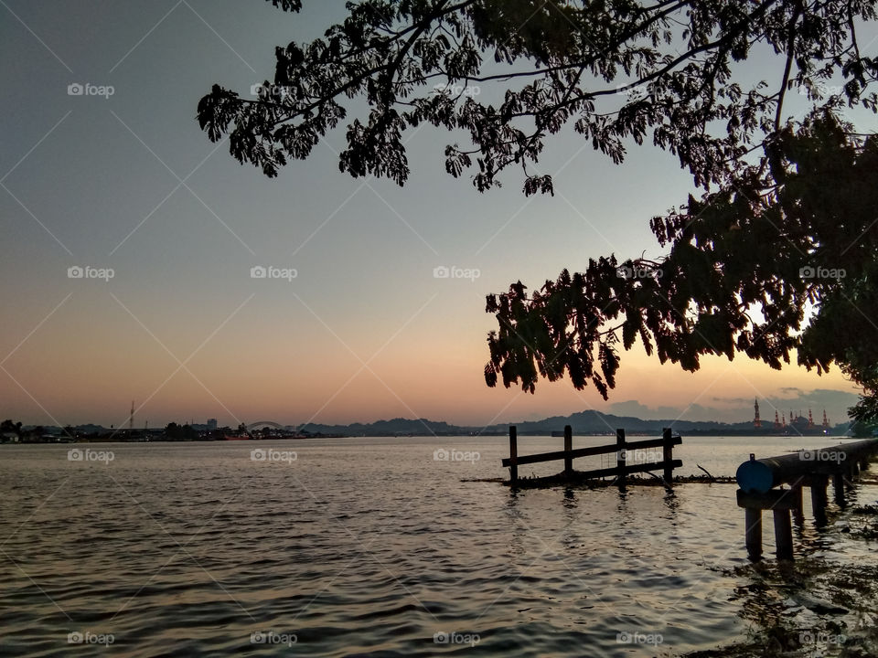 Dusk atmosphere on the edge of the Mahakam river