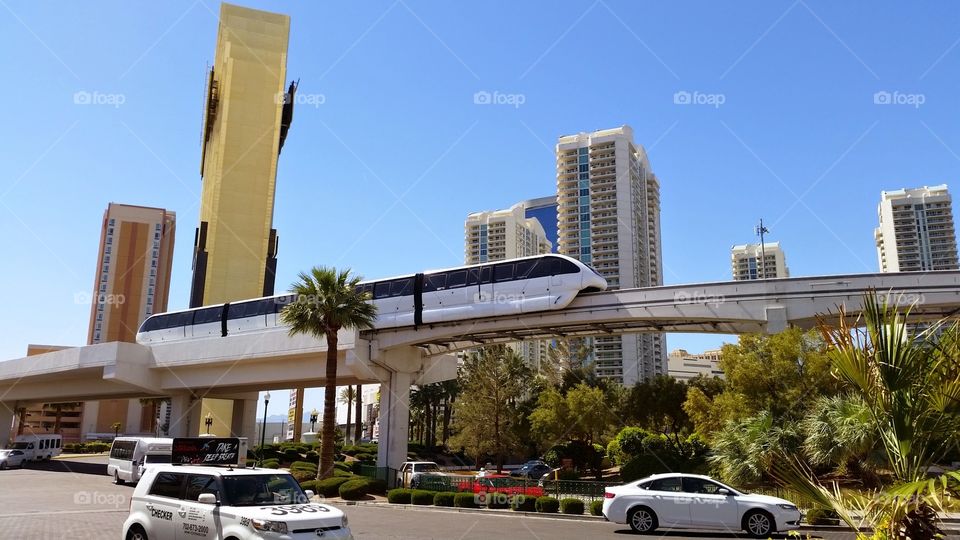 Las Vegas Monorail and hotels in the daytime