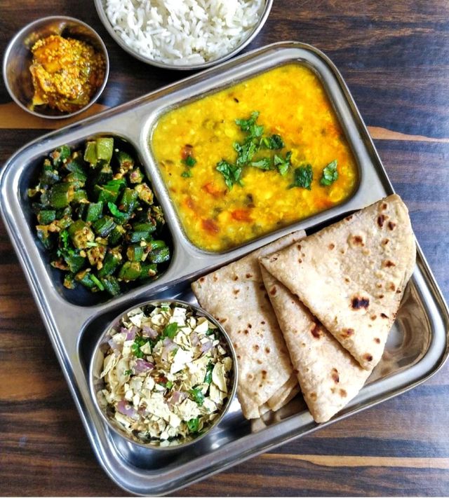In this photo I captured a colorful yummy Indian lunch meal