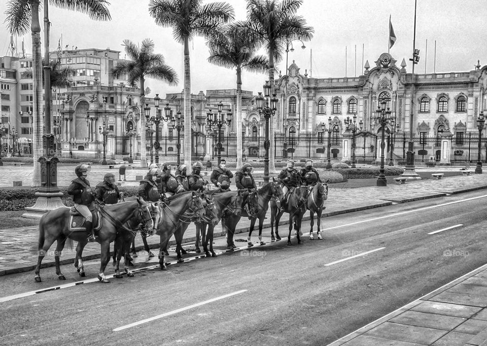 Mounted police in front of the presidential palace. Lima Perú