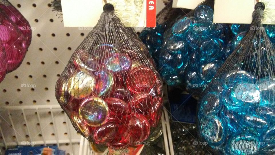 retail display of glass marbles