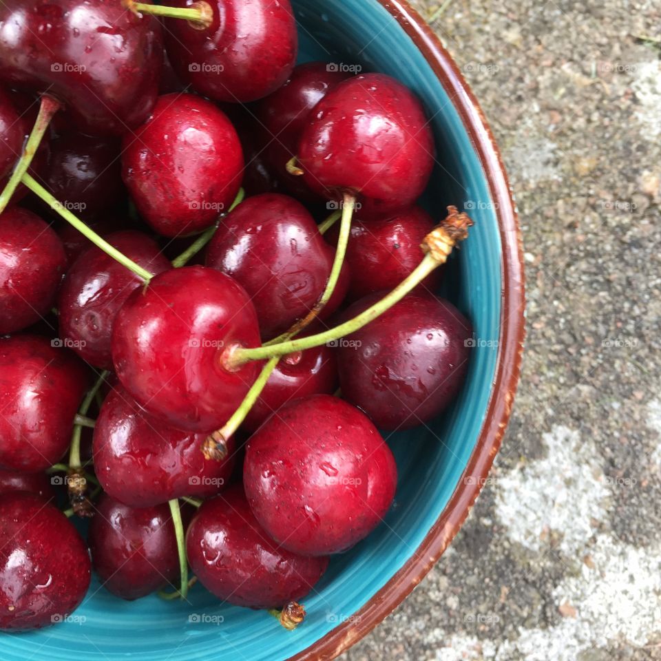 Closeup cherries in a bowl