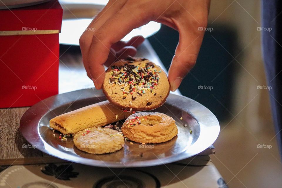 A mix of cookies on a plate