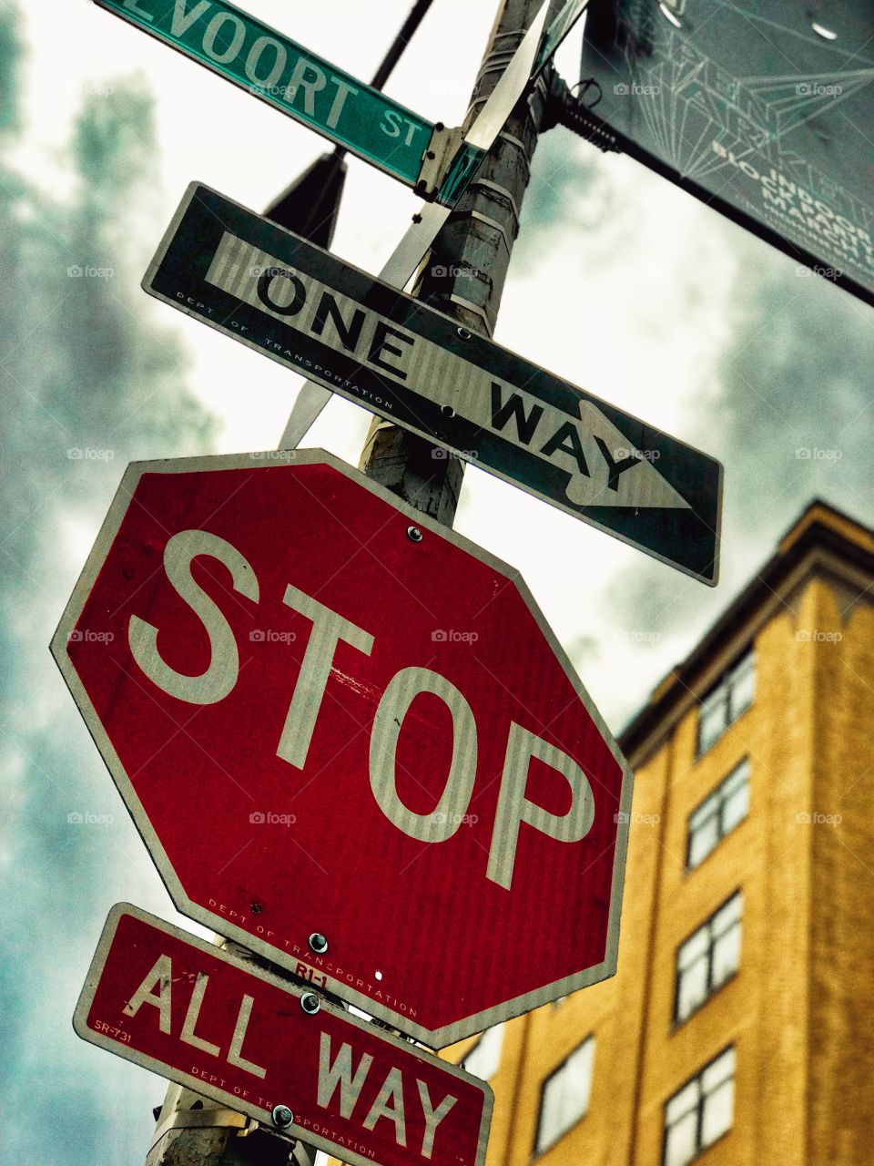 Traffic signs in Greenwich Village New York City 