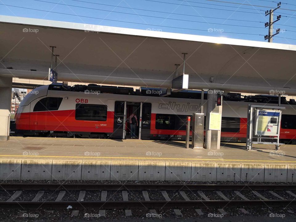 Train on the train station in Linz, Austria
