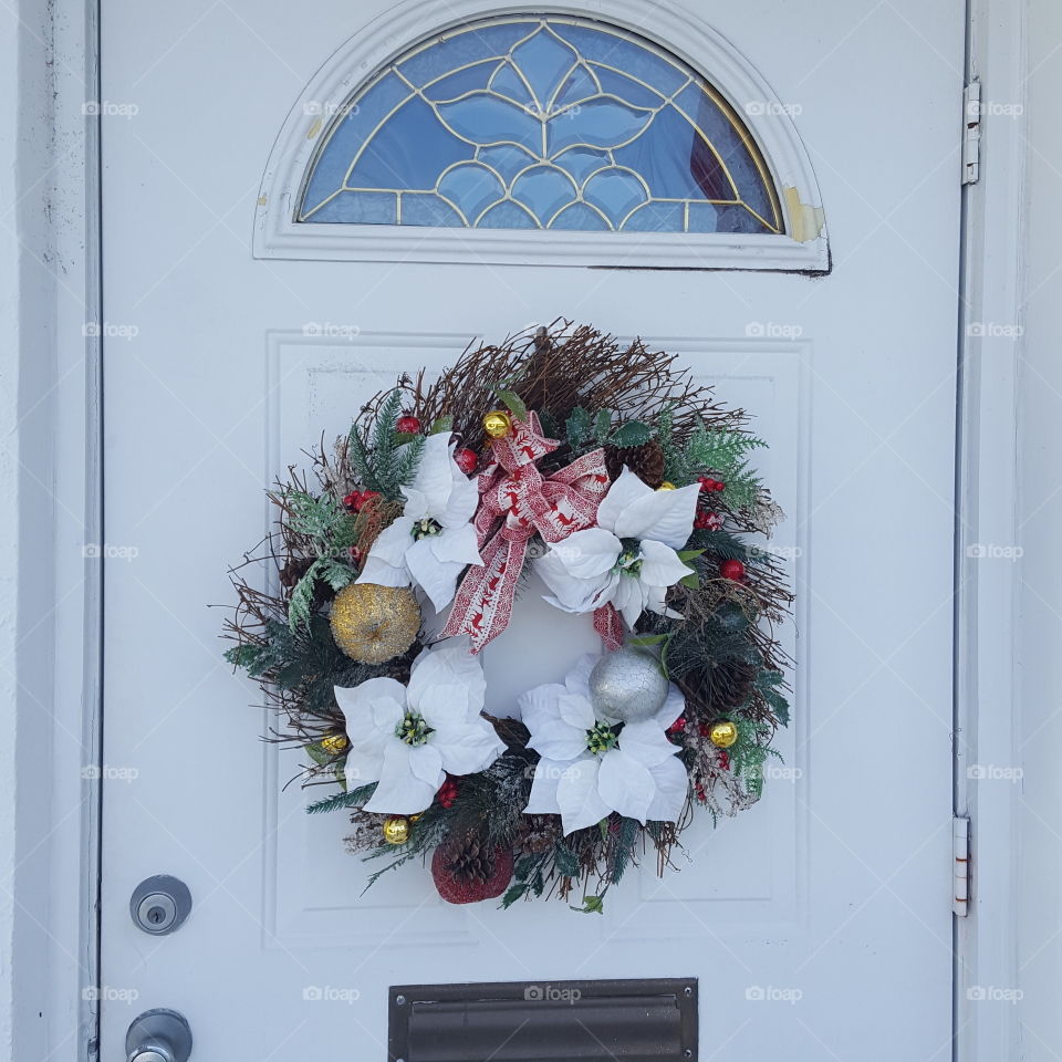 This is my door with the beautiful wreath I DIY , I love to celebrate Christmas