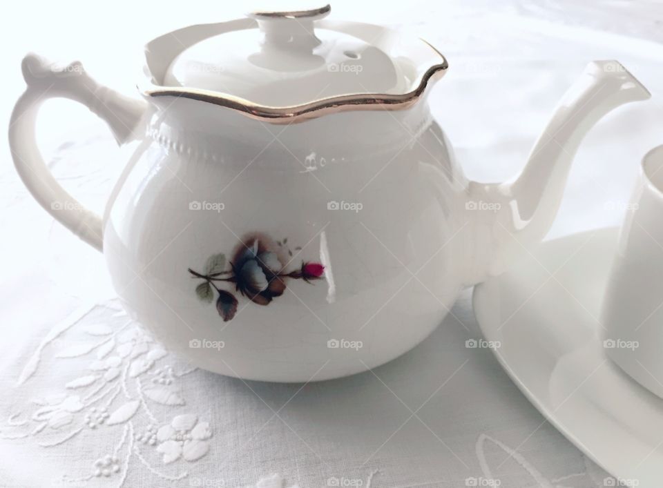 Close-up of white tea pot