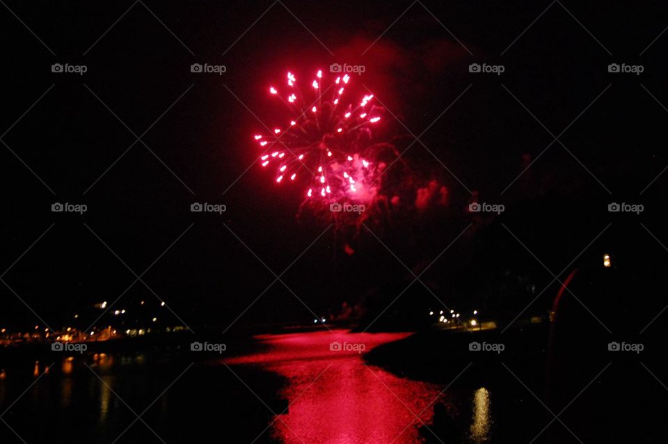 Fire works over water