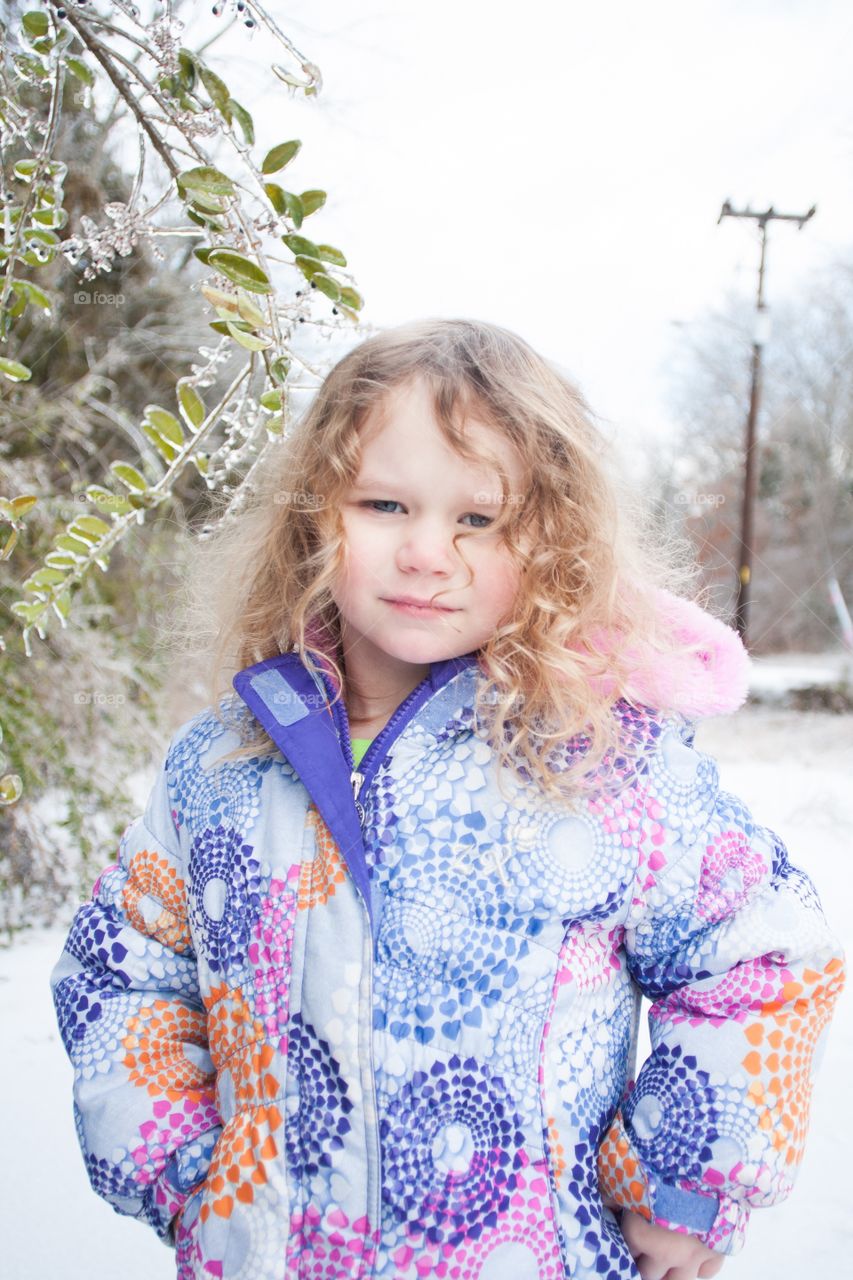 Sad girl in snow