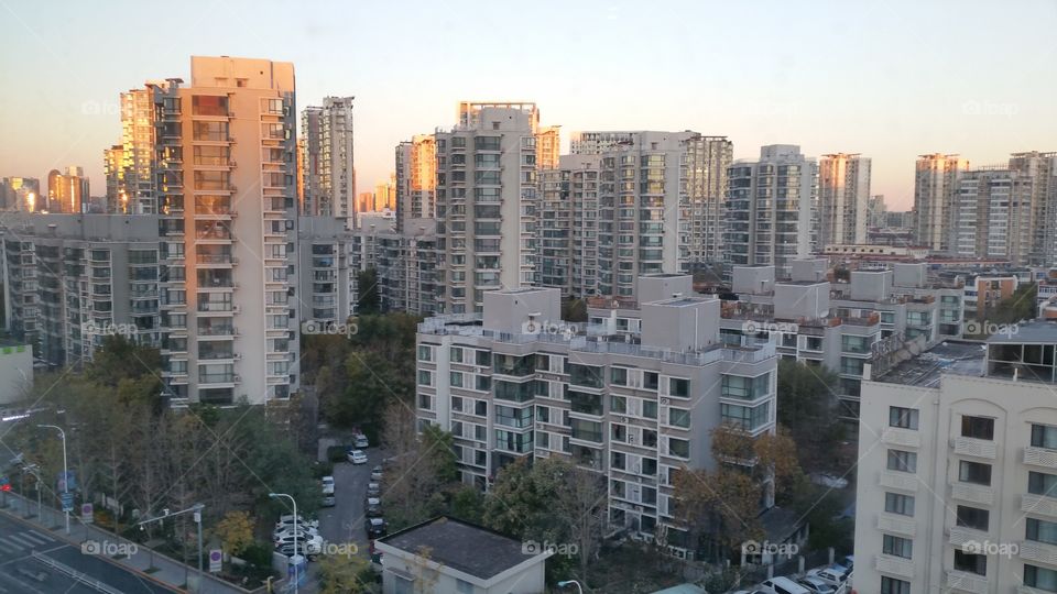 Building with sunrise