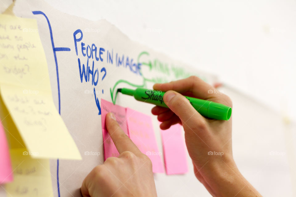 A person actively works on a brainstorming document