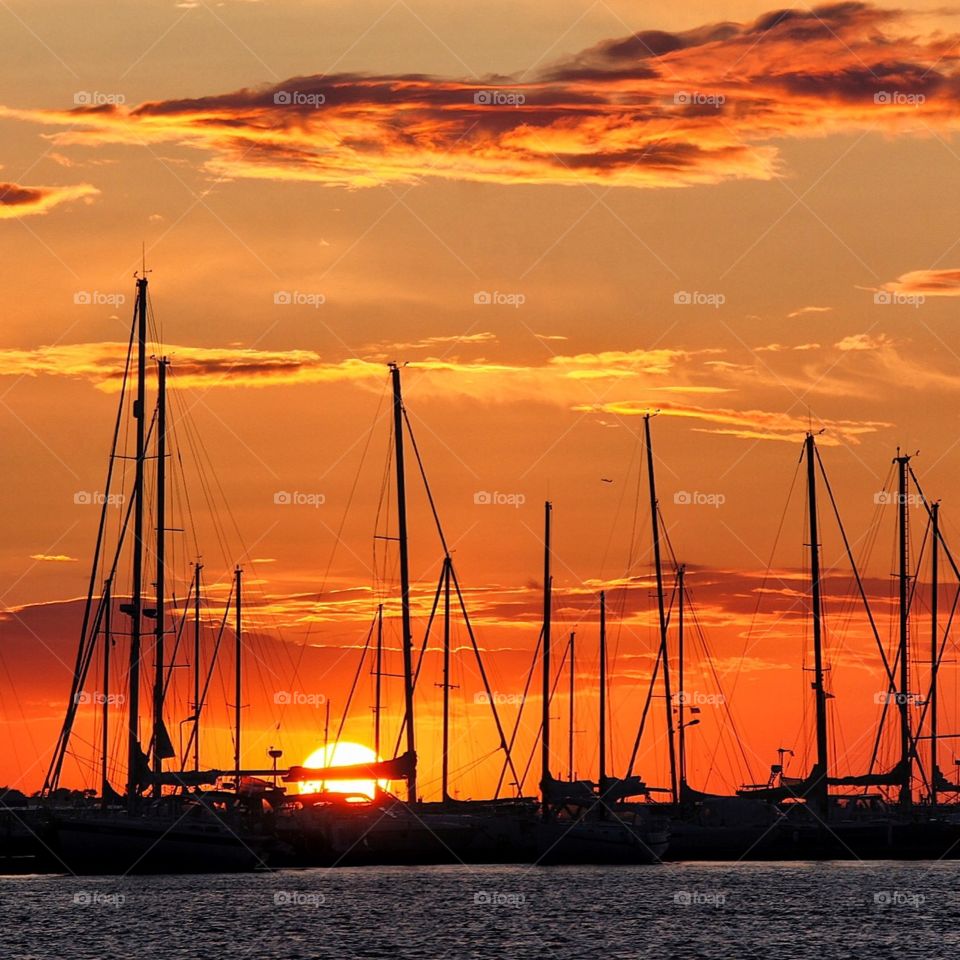 Boats in sunset