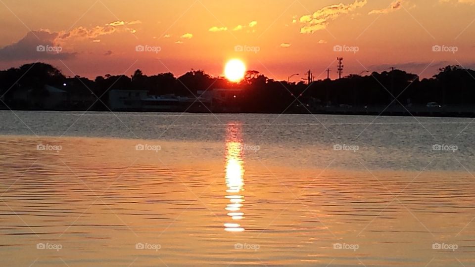 bright sunset on the water
