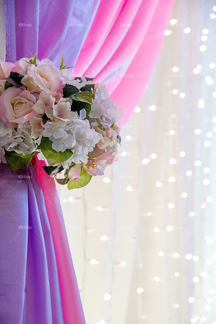 Close-up of flowers on curtain