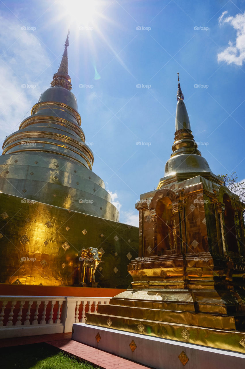Stunning golden stupas of Wat Phra Singh in Chiang Mai, Thailand 