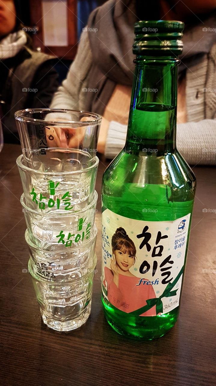 soju and shot glasses