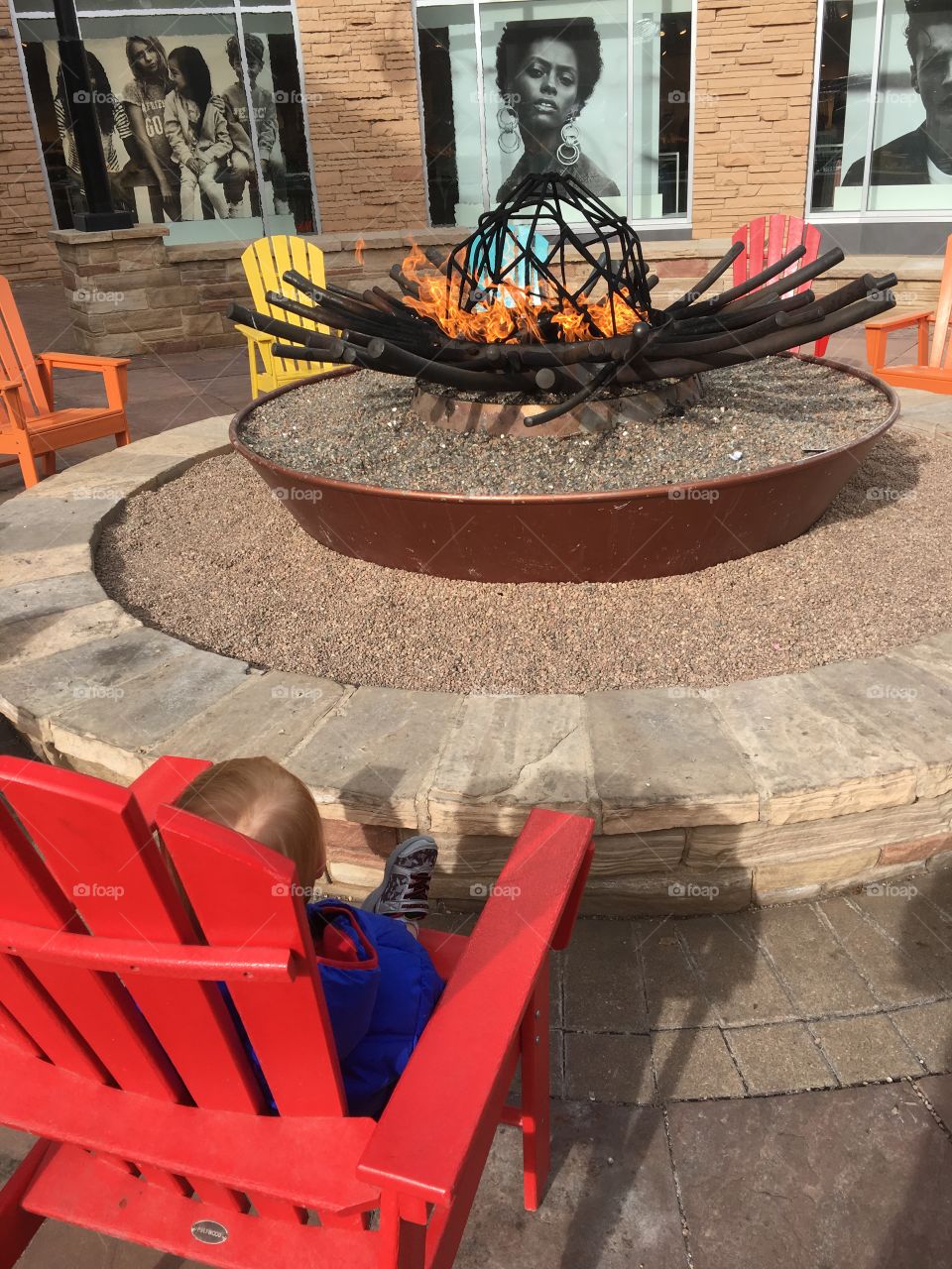 Campfire at an outdoor mall