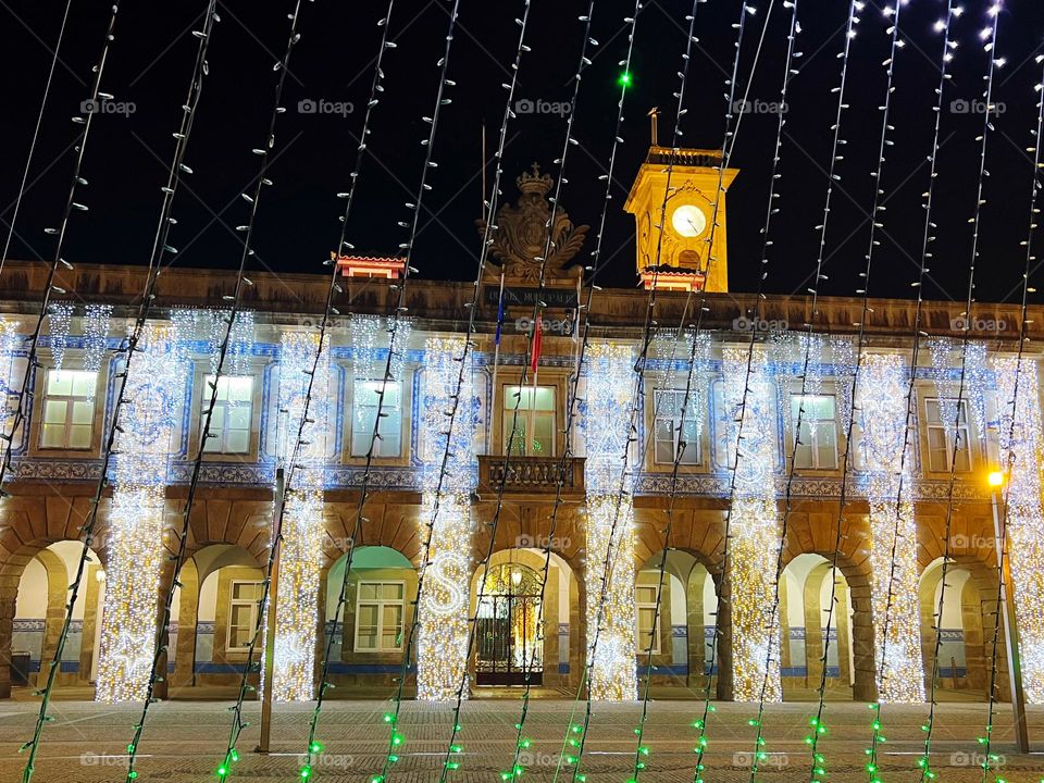 Architecture covered with lights