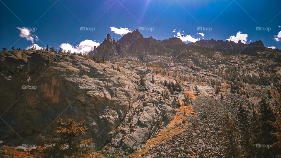 Mountainside shallow view from the bottom.