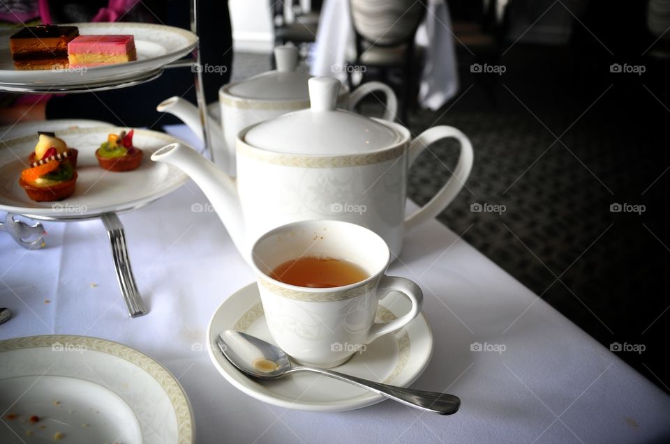 Tea set on table