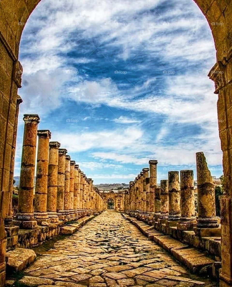 Columns Street, the ancient Roman city of Jerash, Jordan