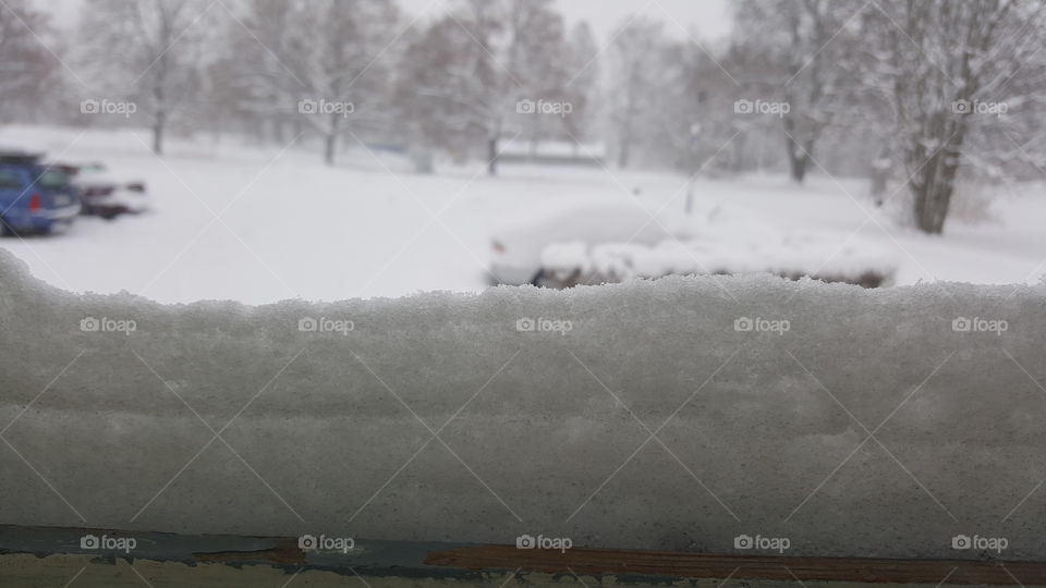 snow up on window