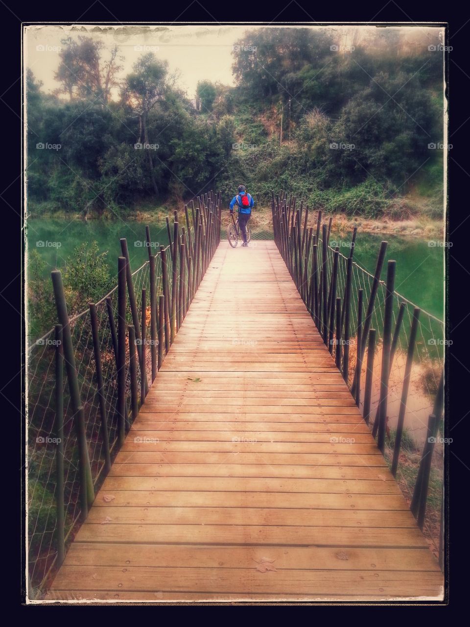 Mountain biker over lake