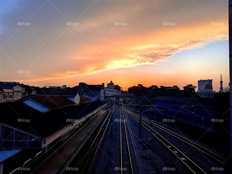 Sunset at the railway station.