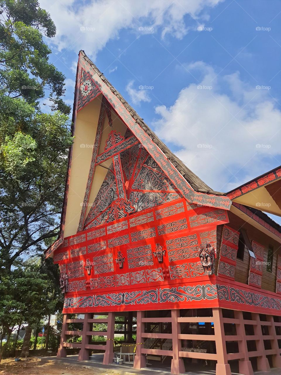 Traditional house of the Batak tribe, Indonesia.  This traditional house has decorations and ornaments called Gorga