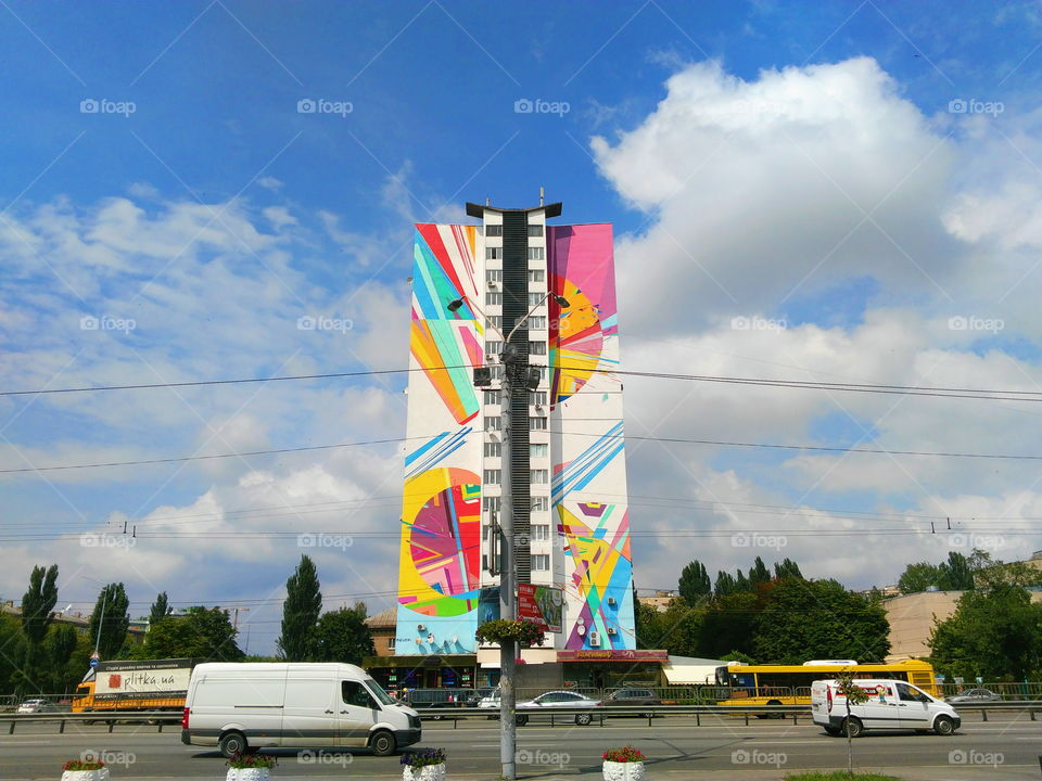 Street painting on an apartment building in the city of Kiev