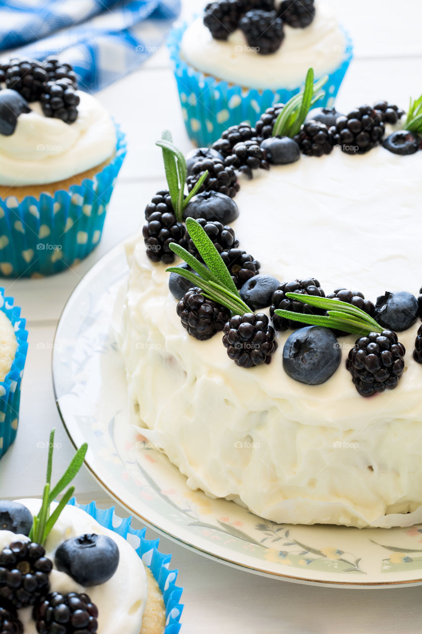 Homemade cupcakes with berries