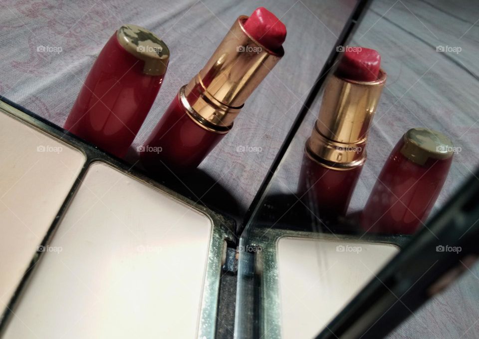 lipstick,  face powder with mirror