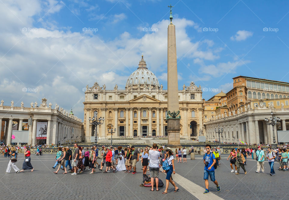 Vatican City . The square at Vatican City with tourists in summer, Rome, Italy, Europe 