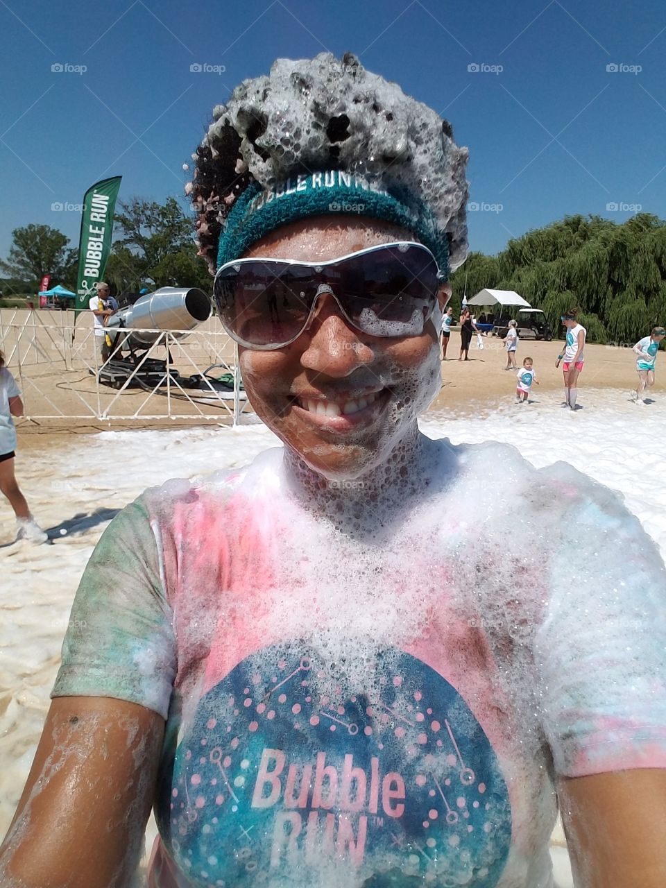 Portrait of woman with soap sud