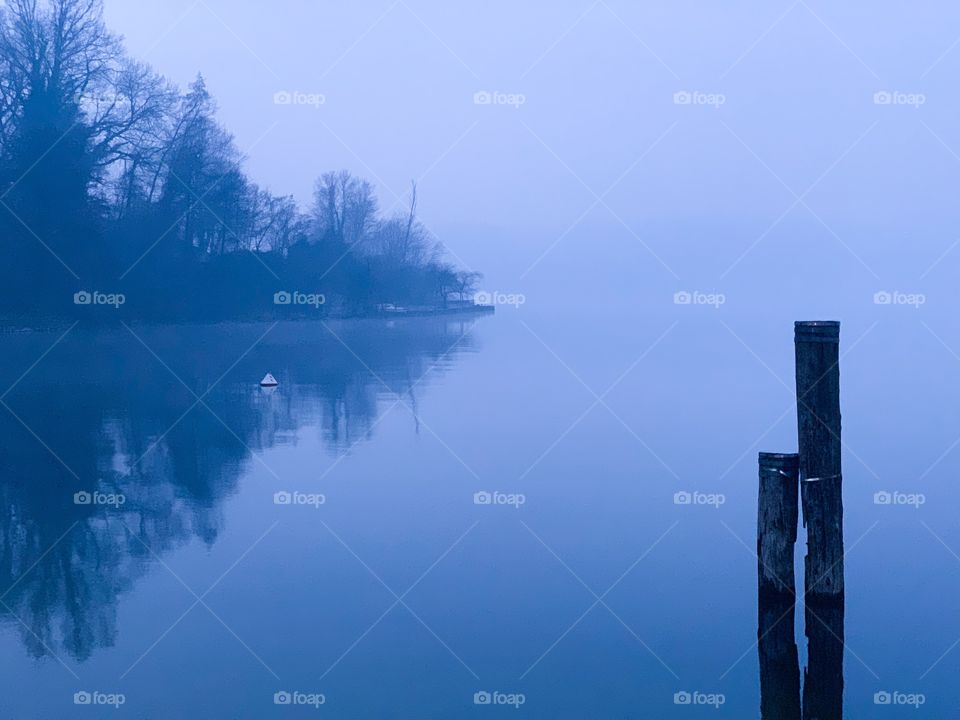 Blue lake in winter