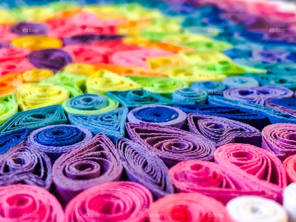 beautiful rainbow paper quilling close up 