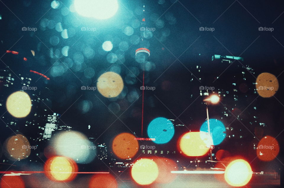 a wet and bright night, double in camera exposure