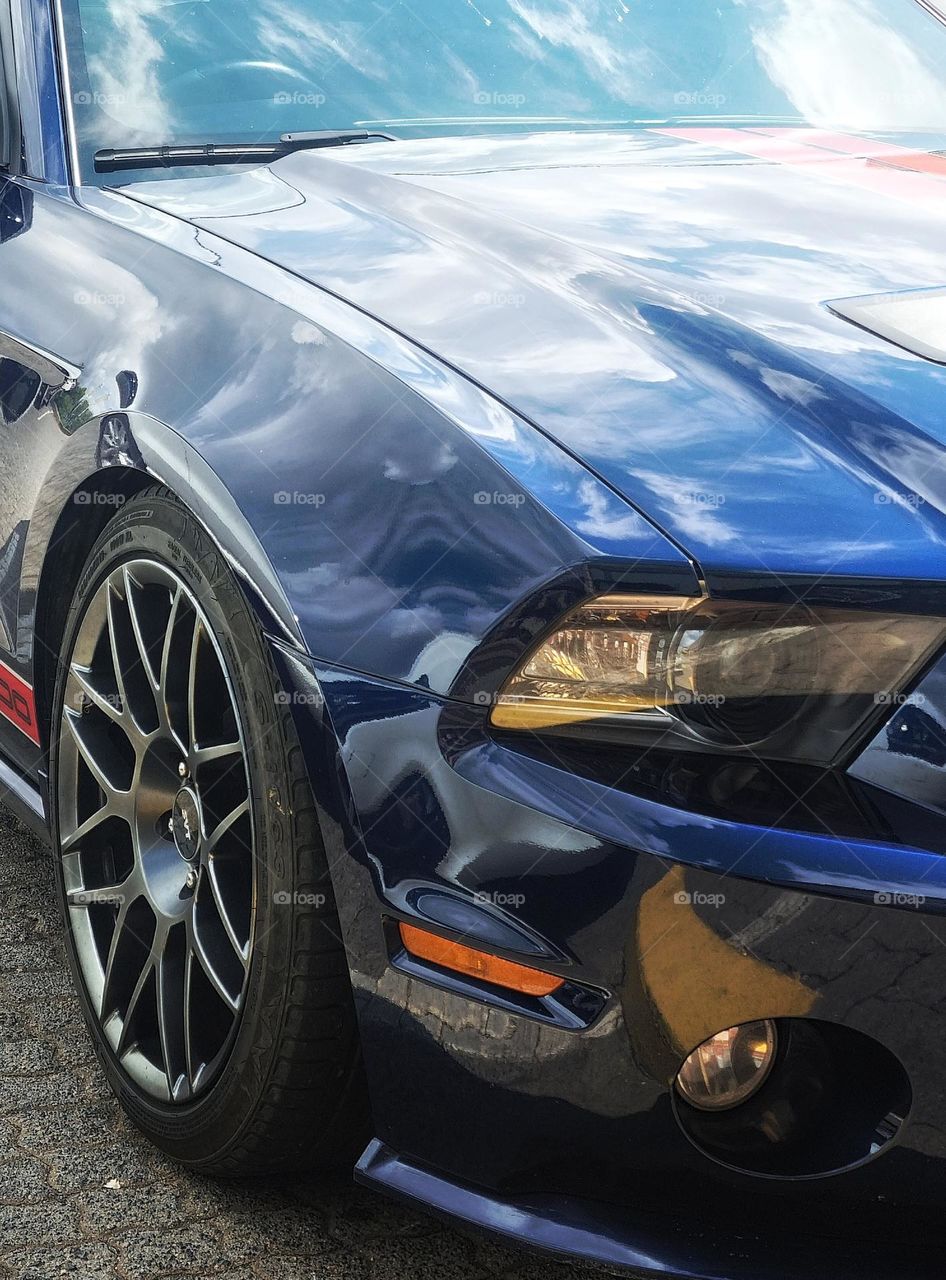 a glimpse of a Shelby cobra GT500 muscle car.