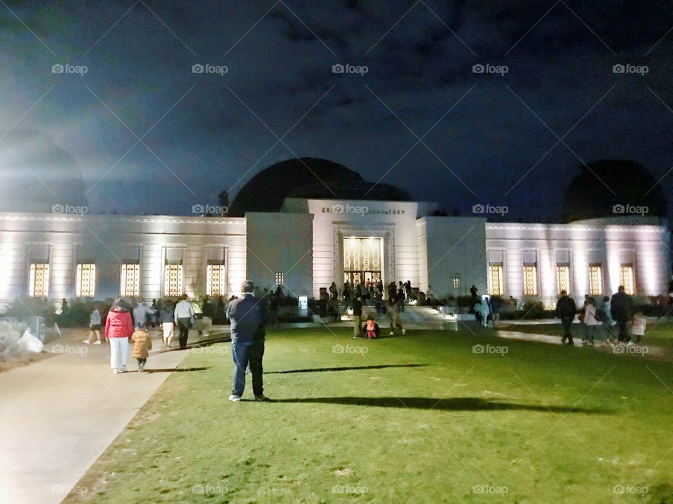 Griffith observatory photograph taken up in the mountains outside of Hollywood Los Angeles on a night trip, busy crowd