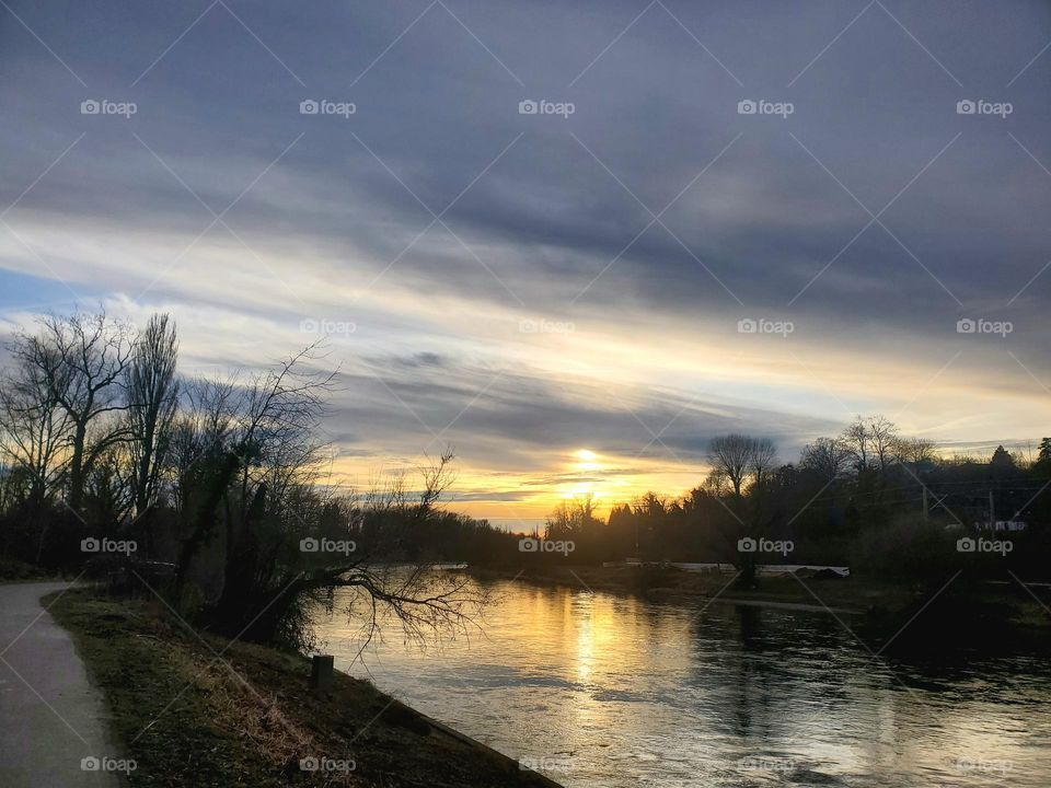 sunset over the river