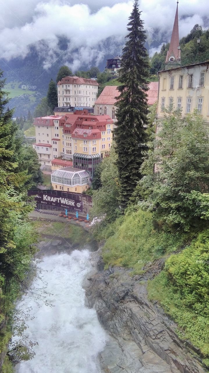 Bad Gastein, Austria, view from bridge on mountain river