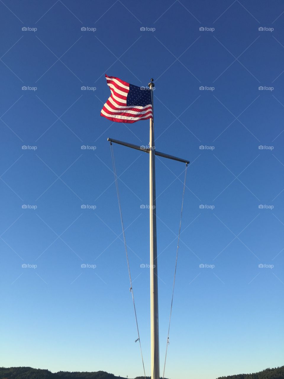 American Flag, bright blue sky