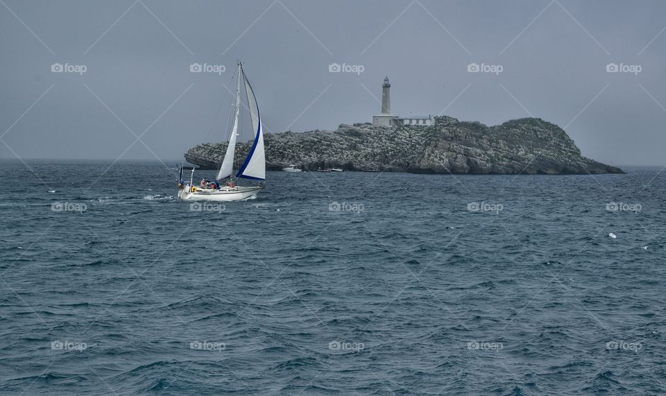 View of Mouro Island in Santander Bay, Cantabria, Spain.